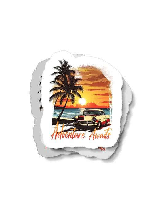 Adventure Awaits Classic Car Waterproof Sticker