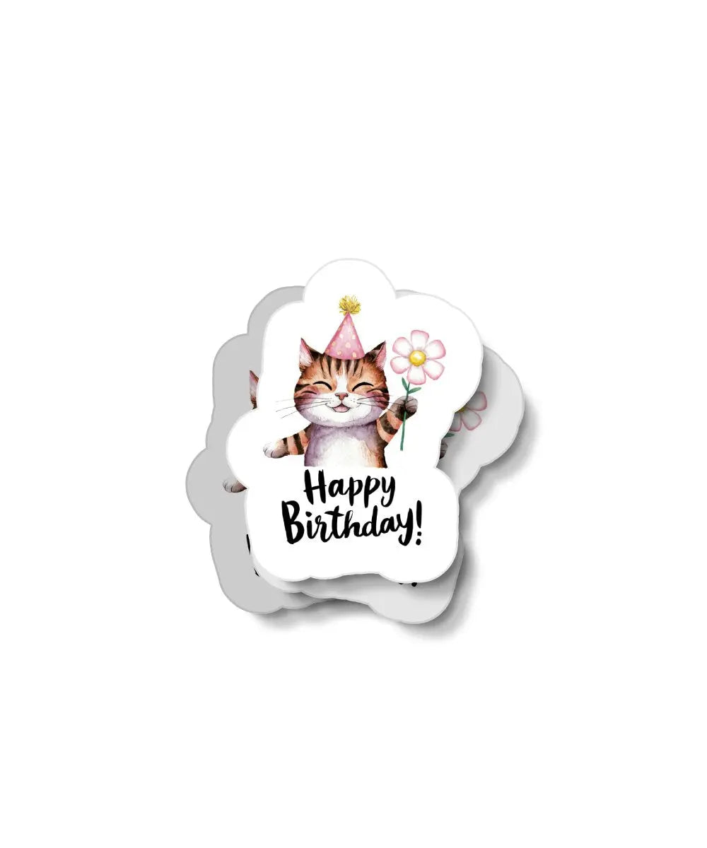 Cat Happy Birthday Waterproof Sticker