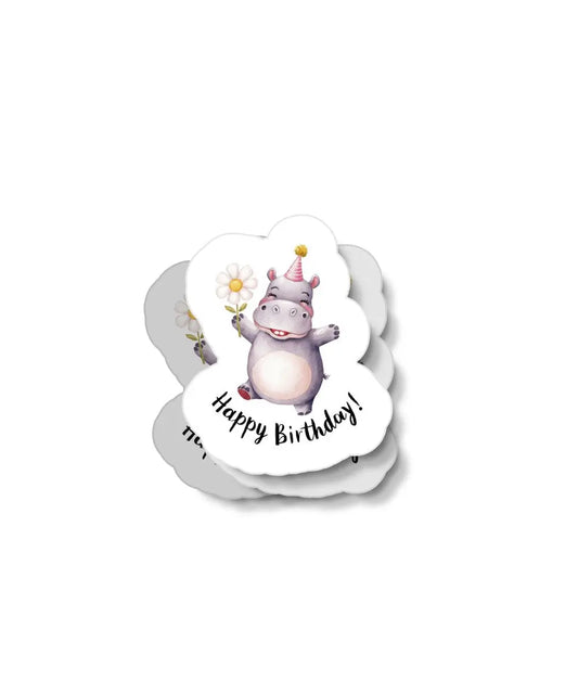 Hippo Happy Birthday Waterproof Sticker