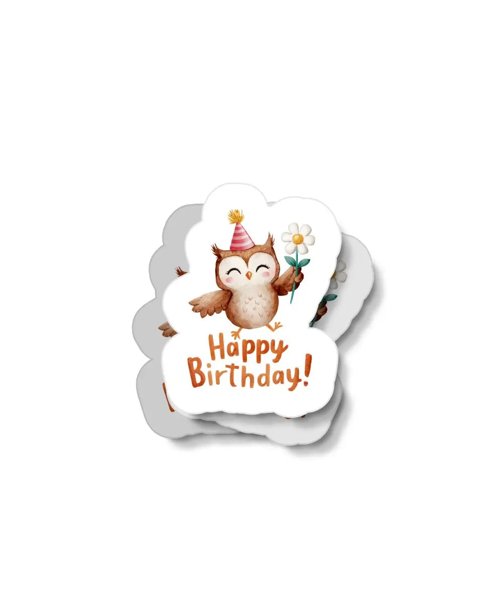 Owl Happy Birthday Waterproof Sticker