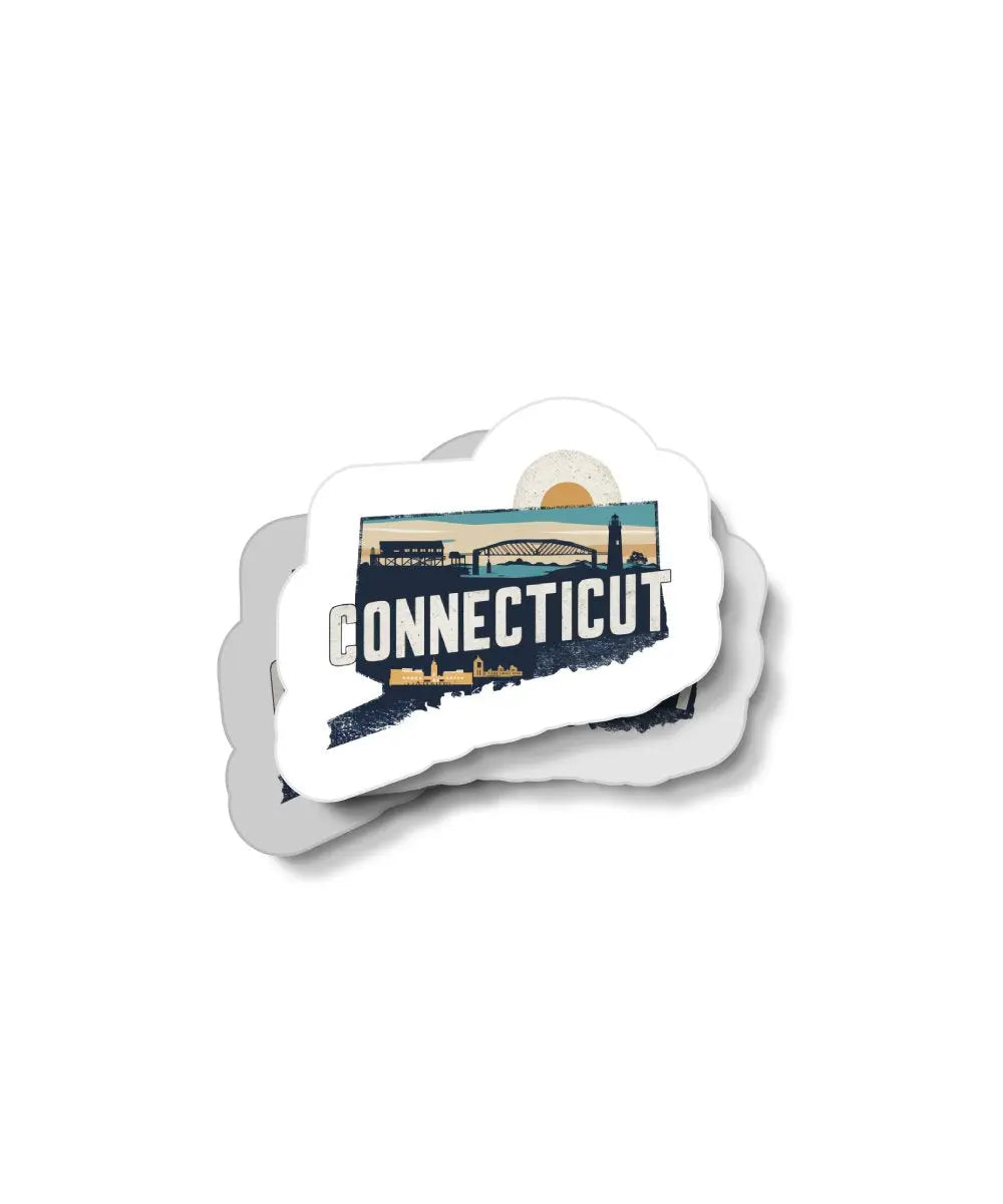 Retro Connecticut Waterproof Sticker